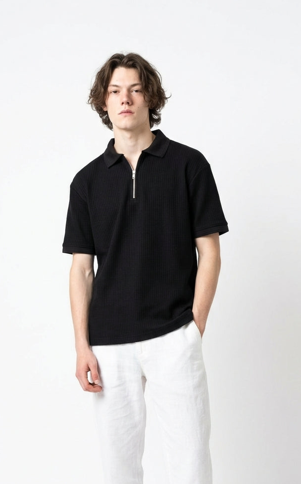 DROP-NEEDLE ZIPPER POLO